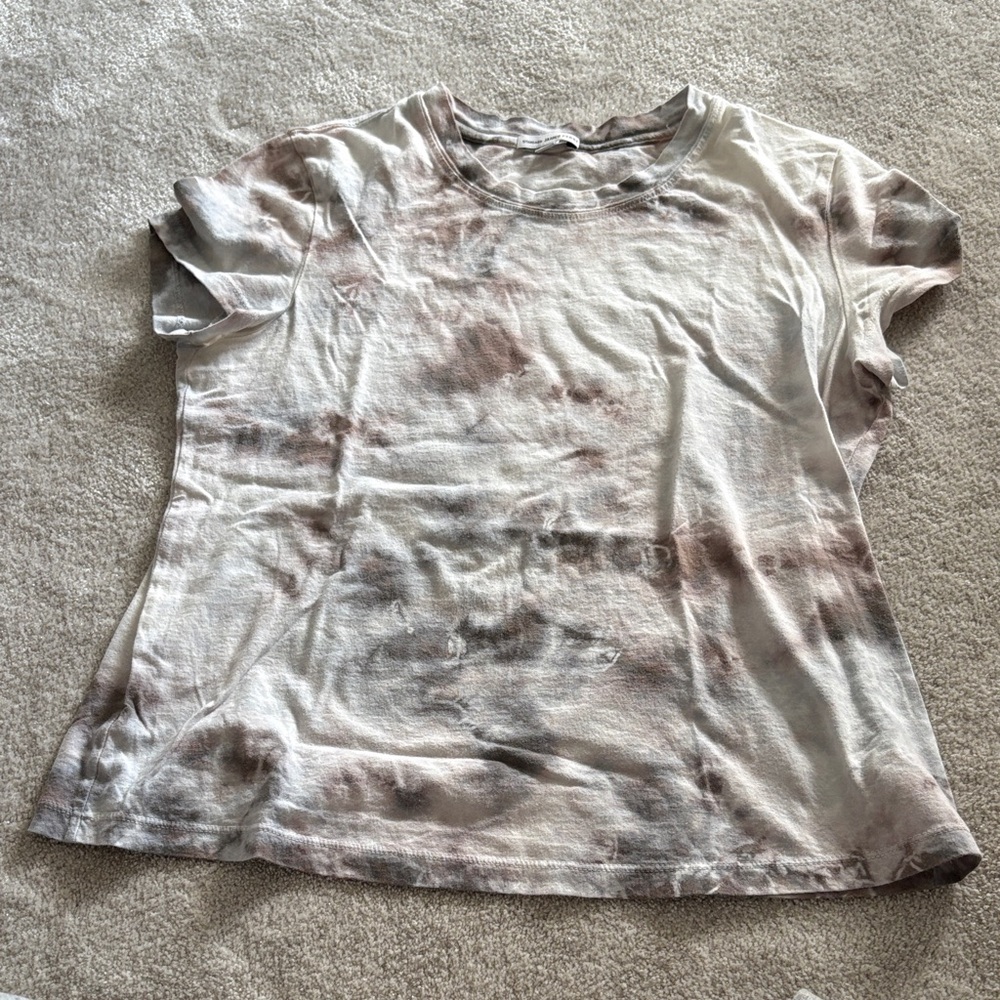 James Perse Tie-Dye Short Sleeve Tee - Cream and Brown